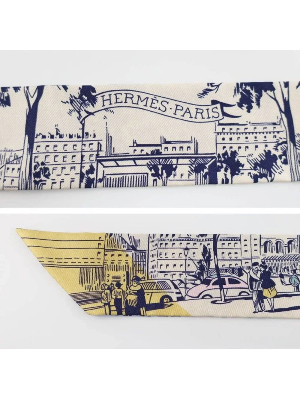 ★SOLD★ Hermes Heaven Twill From the Shadow of the Boulevard Blue Yellow Silk - Picture 7 of 10